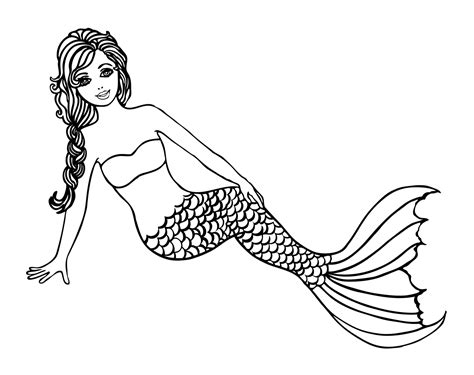 mermaid black and white clipart